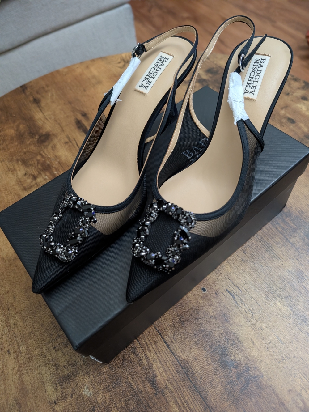 Badgley Mischka Black Embellished Slingback Pumps